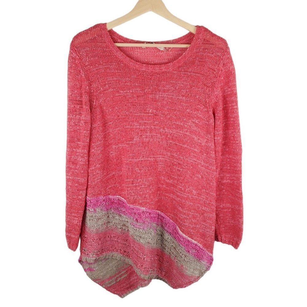 Soft Surroundings Womens Sweater PM Pink Asymmetrical Hem Lightweight Knit‎ Boho